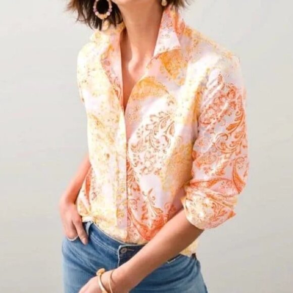 Chico’s No Iron size 16 Coastal Paisley Colorful Button Down Office Career - Picture 1 of 12
